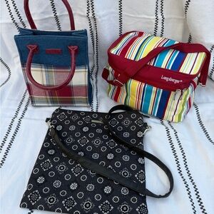 3 Longaberger Bags Crossbody, Canvas Purse & Protector, Insulated Lunch Bag